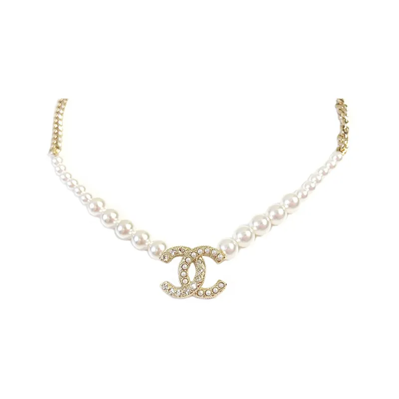 CHANEL Metal Artificial Pearl Necklaces Women's Gold/Pearl White-0