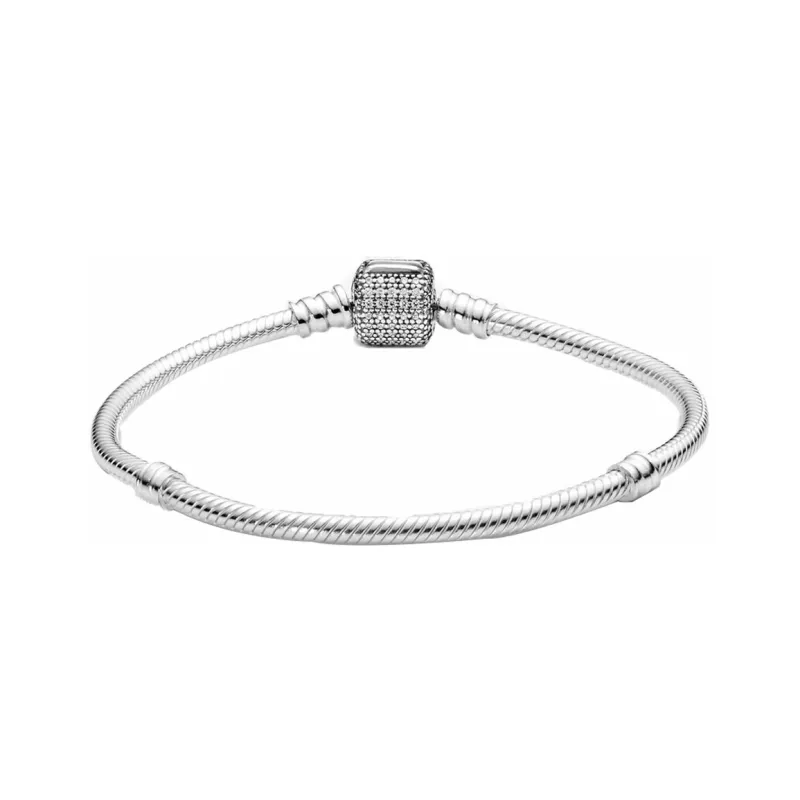 Pandora Moments Sparkling Pavé Clasp Snake Chain Bracelet Silver-1