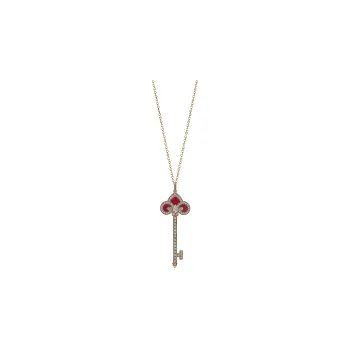 TIFFANY & CO. 18K Gold Inlaid Red Agate And Diamond Key Pendant Women's