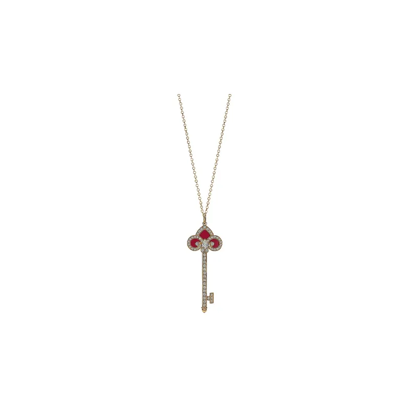 TIFFANY & CO. 18K Gold Inlaid Red Agate And Diamond Key Pendant Women's-0