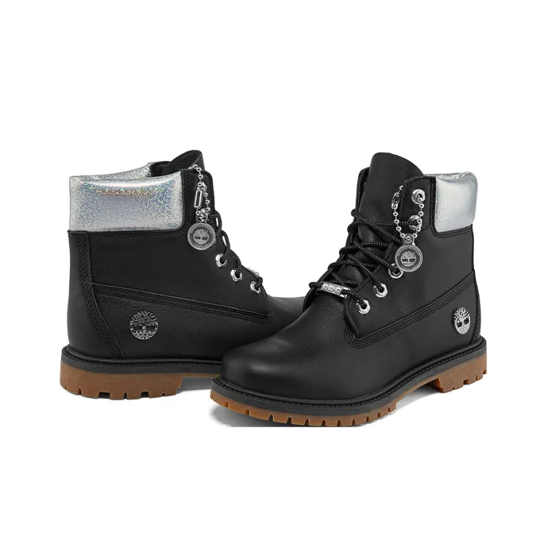 Timberland Heritage 6 Inch Waterproof Boots 'Black Full Grain With Silver Collar' Women's-4