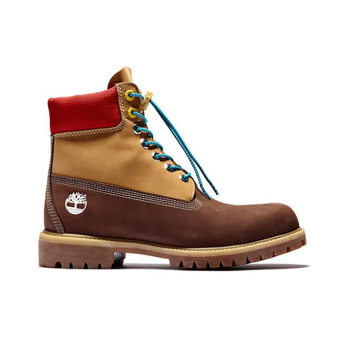 Timberland Premium 6 Inch Waterproof Boots 'Brown Nubuck With Yellow And Red Collar'-1