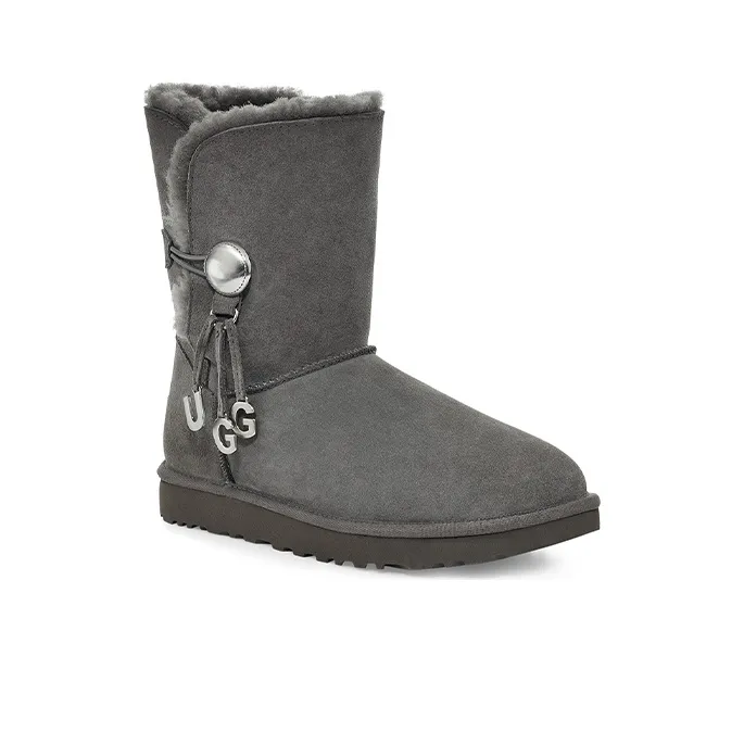 UGG Bailey Button UGG Charm Metallic Alphabet Version Fleece Lined 'Grey' Women's-2