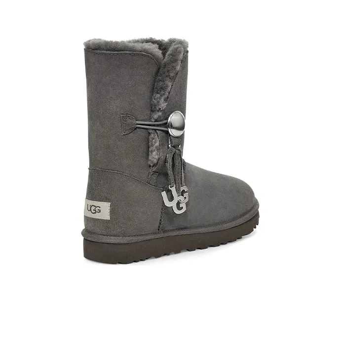 UGG Bailey Button UGG Charm Metallic Alphabet Version Fleece Lined 'Grey' Women's-3