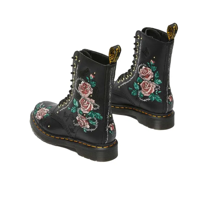 Dr.Martens 1490 Vonda Floral Leather Mid Calf Boots 'Black' Women's-3