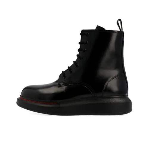 Alexander McQueen Glossed-Leather Platform Ankle Boot Black Red Women's