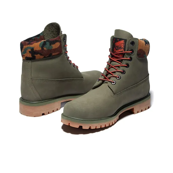 Timberland 6 Inch Premium Boot 'Dark Green Nubuck With Camouflage Collar'-4