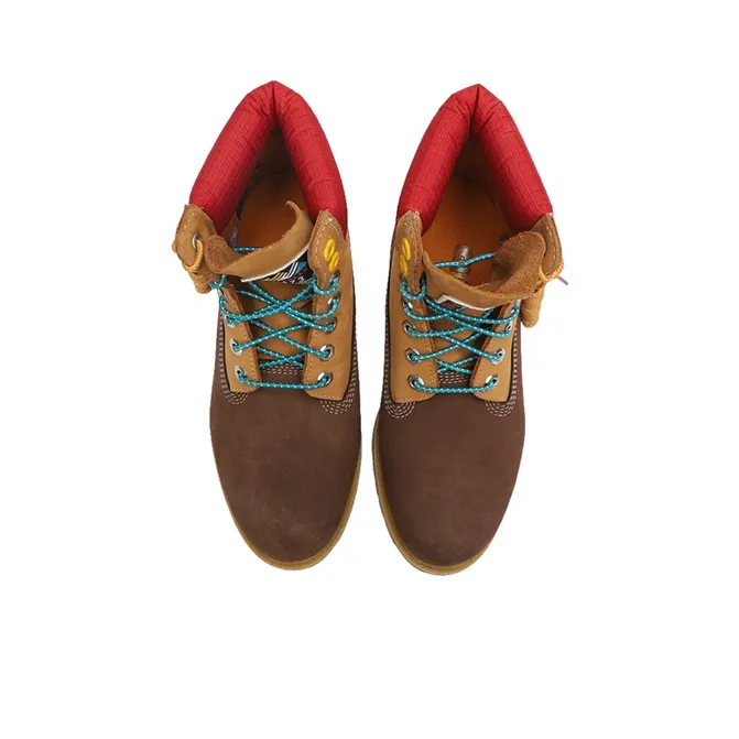 Timberland Premium 6 Inch Waterproof Boots 'Brown Nubuck With Yellow And Red Collar'-3