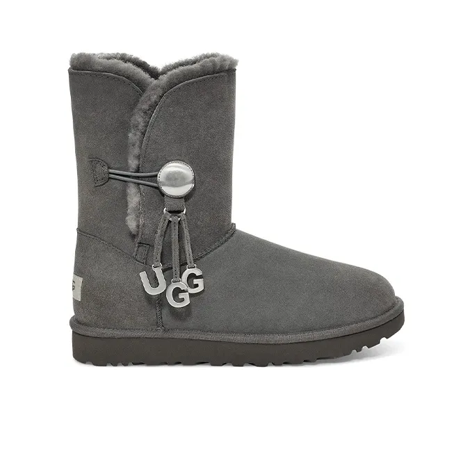 UGG Bailey Button UGG Charm Metallic Alphabet Version Fleece Lined 'Grey' Women's-1