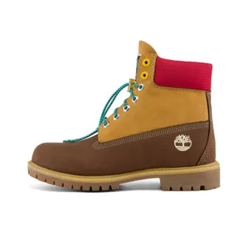 Timberland Premium 6 Inch Waterproof Boots 'Brown Nubuck With Yellow And Red Collar'