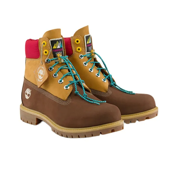 Timberland Premium 6 Inch Waterproof Boots 'Brown Nubuck With Yellow And Red Collar'-2
