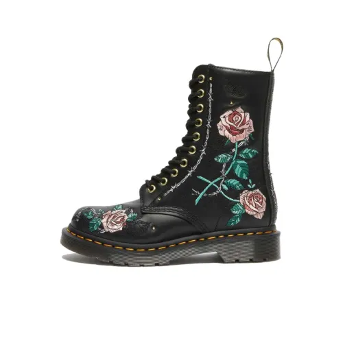 Dr.Martens 1490 Vonda Floral Leather Mid Calf Boots 'Black' Women's