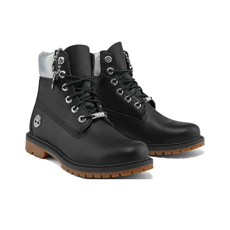 Timberland Heritage 6 Inch Waterproof Boots 'Black Full Grain With Silver Collar' Women's-3