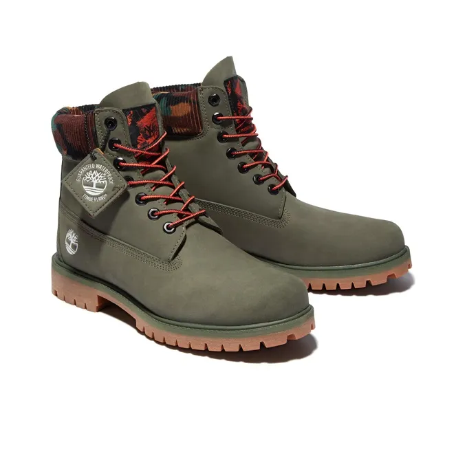 Timberland 6 Inch Premium Boot 'Dark Green Nubuck With Camouflage Collar'-3