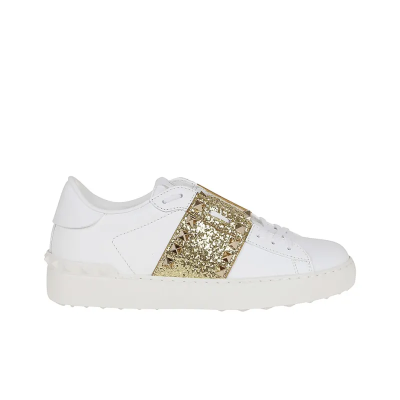 Valentino ROCKSTUD UNTITLED Rockstud Low Top Stylish Skateboarding Shoes Women's White Gold-1