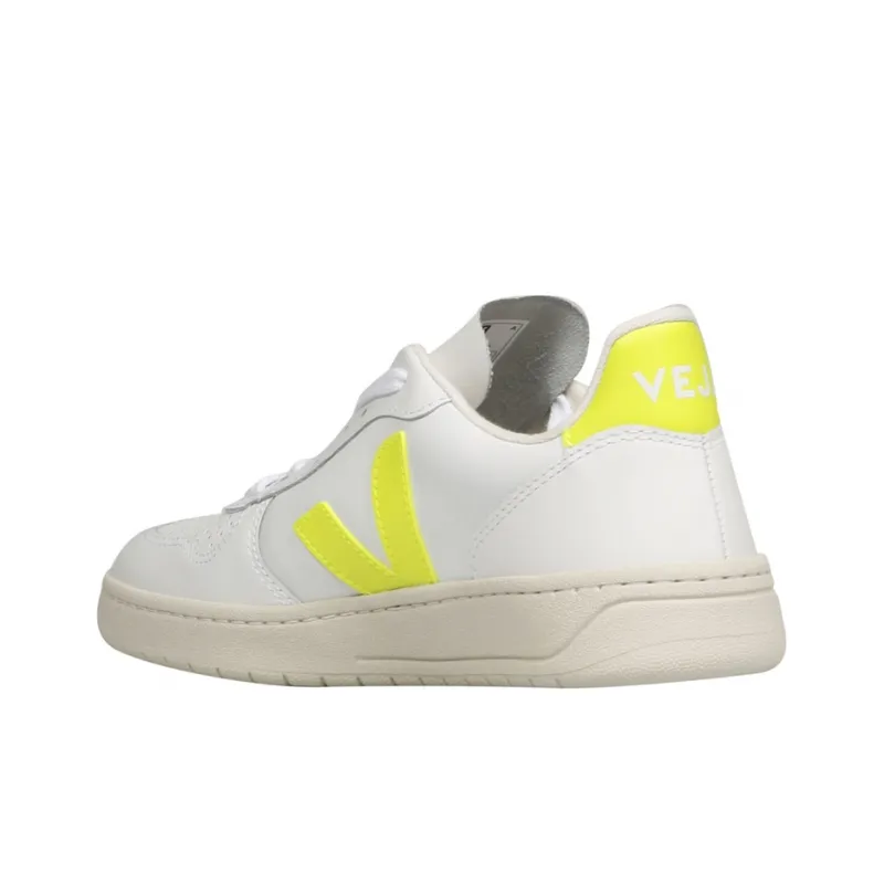 VEJA V 10 Leather 'White Jaune Fluo'-3