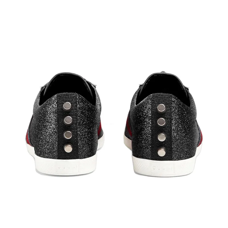 GUCCI Glitter Web Stud Low 'Black'-3