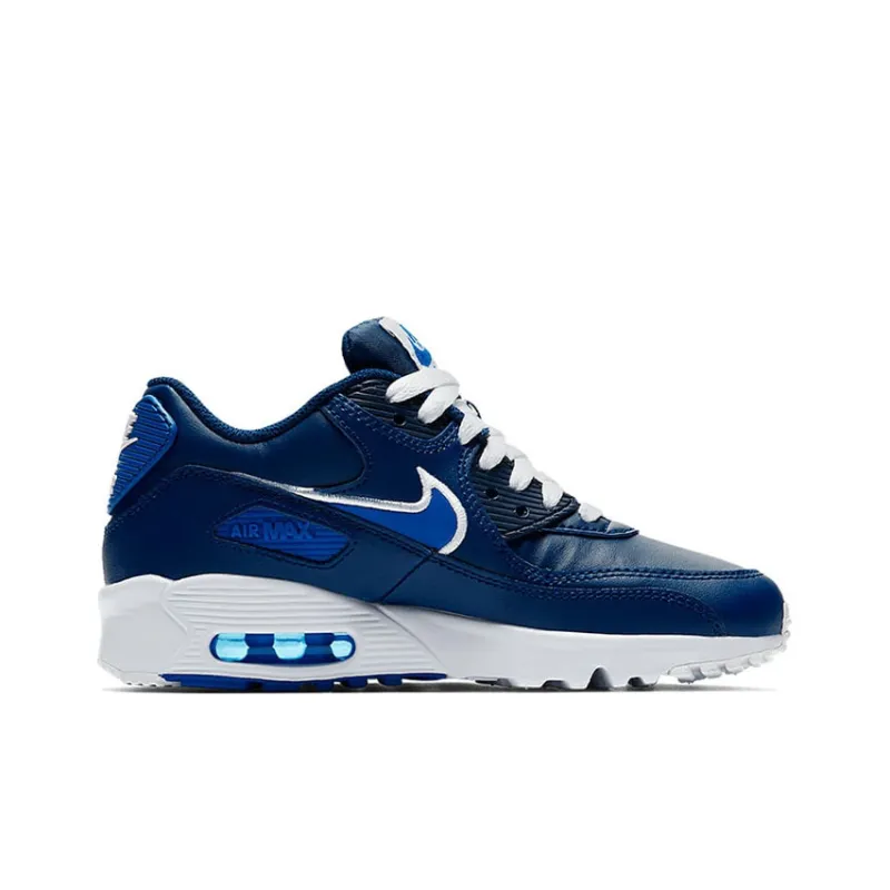 Nike Air Max 90 Wear-Resistant Slip-Resistant Cushioning Breathable Low-Top Running Shoes GS Blue White-1