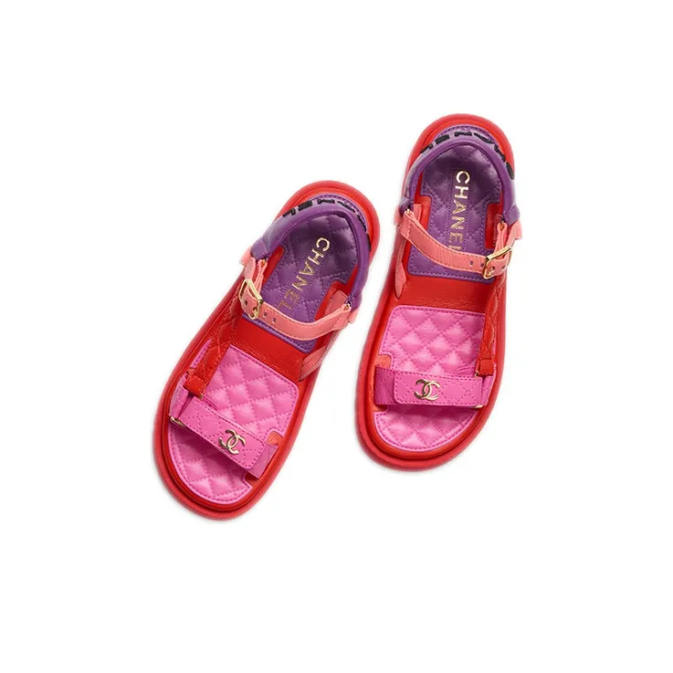 CHANEL Beach Sandals Women's Red-3