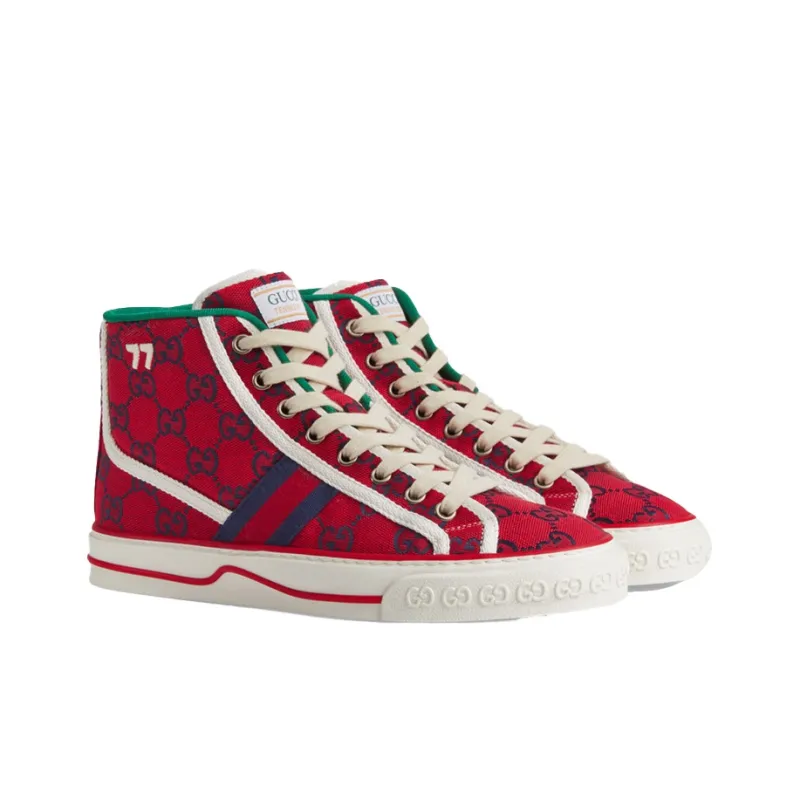 GUCCI Tennis 1977 High Top Stylish Skateboarding Shoes Women's Red-1