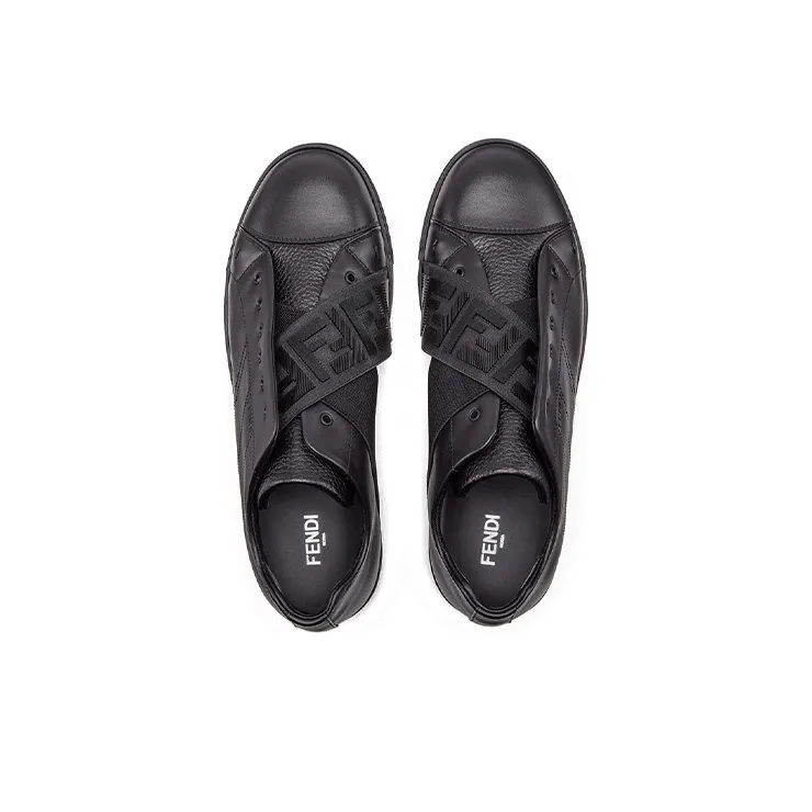 FENDI Leather Slip Ons Triple Black-3