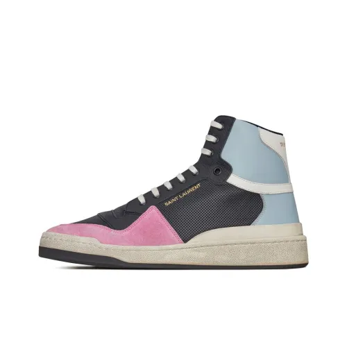 SAINT LAURENT Skateboard Shoes Men High-Top Black/Blue/Pink