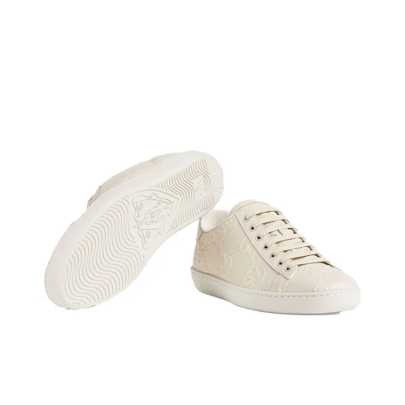 GUCCI Ace GG Embossed Cream Women's-4