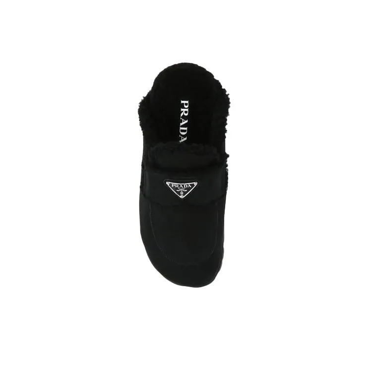 PRADA Triangle-logo Shearling Slippers-2