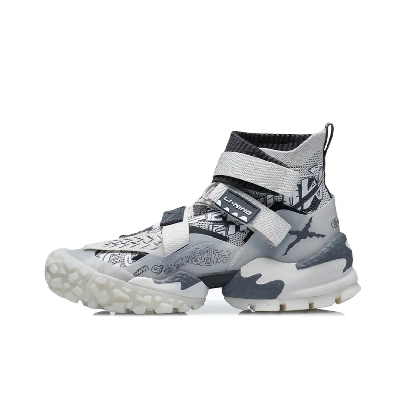 LiNing CF Mars Mars Crisis War Anti Slip Wear Resistant High Top Sports Casual Shoes Men's Gray-0