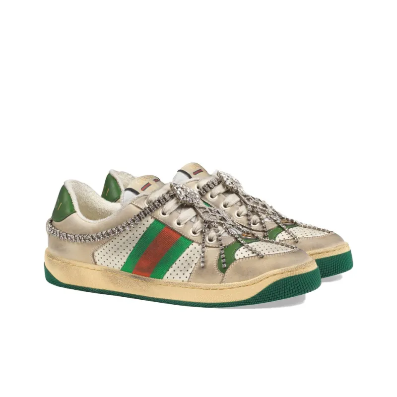 GUCCI Women's Screener 'Off White Green Crystals'-1