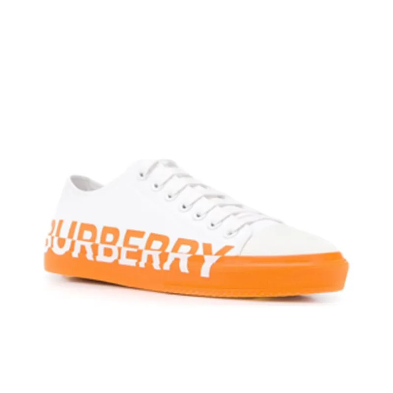 Burberry Larkhall Logo Low Top Canvas Shoes Men's White Orange-1