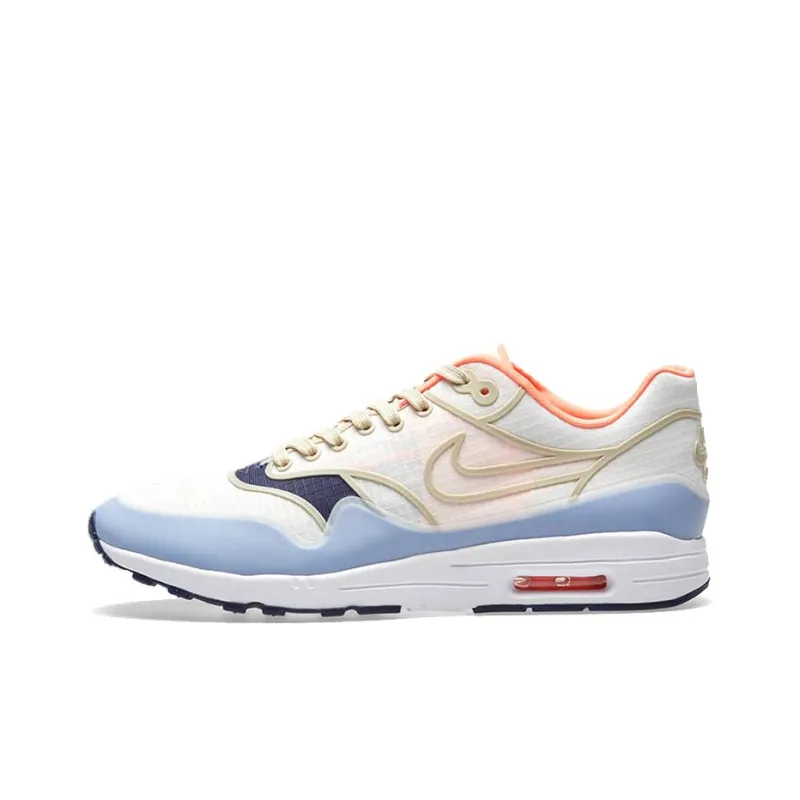 Nike Air Max 1 Cushioning Anti-Slip And Wear-Resistant Low-Top Running Shoes Women's White Blue Orange-0