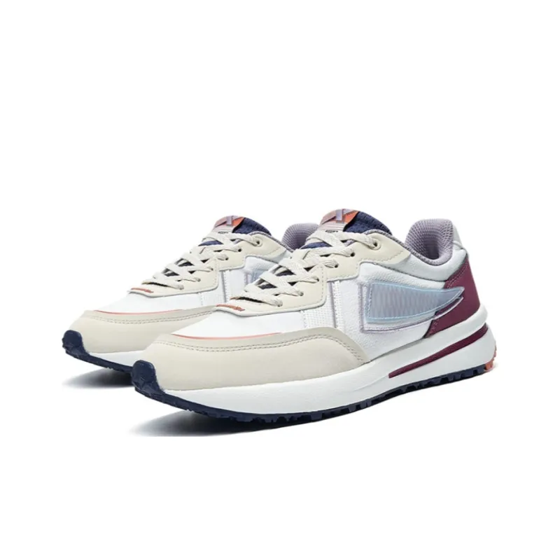 XTEP Cushioned Slip Resistant Breathable Low Top Running Shoes Women's Beige Red-2