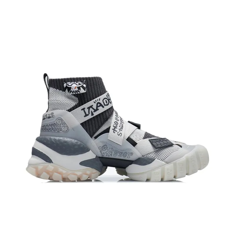 LiNing CF Mars Mars Crisis War Anti Slip Wear Resistant High Top Sports Casual Shoes Men's Gray-1
