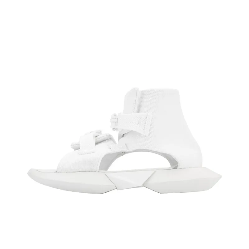 NORVINCY Mid Top Hook and Loop Beach Casual Slippers Solid Color Versatile Fashion Beach Sandals Unisex White-0