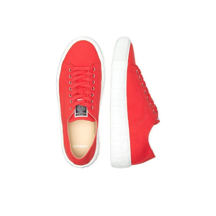 VERSACE Medusa Greca Low Canvas Canna Red White-2