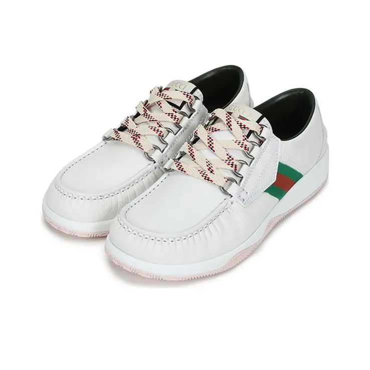 GUCCI Leather Web Lace Up Low 'White'-2