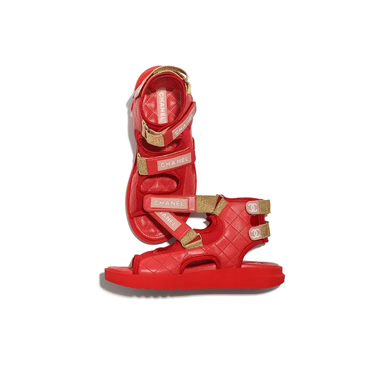 CHANEL Beach Sandals Women's Red/Dark Red/Light Pink-3