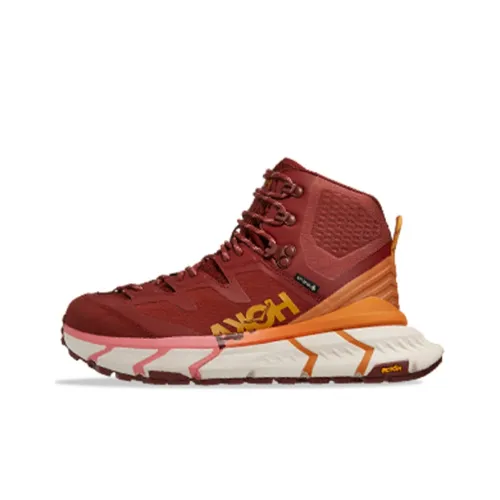 HOKA ONE ONE Tennine Anti-Slip And Wear-Resistant Breathable High-Top Hiking/Trekking Shoes Women's Maroon