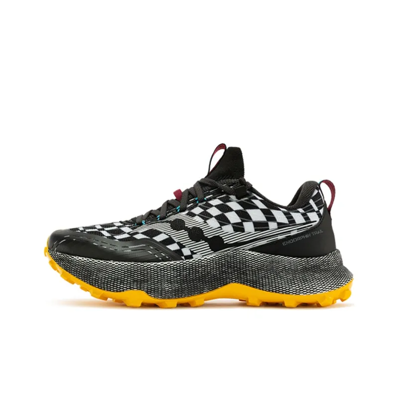 Saucony Endorphin Trail Cushioning Wear-Resistant Breathable Supportive Low-Top Casual Running Shoes Men's Black White-0