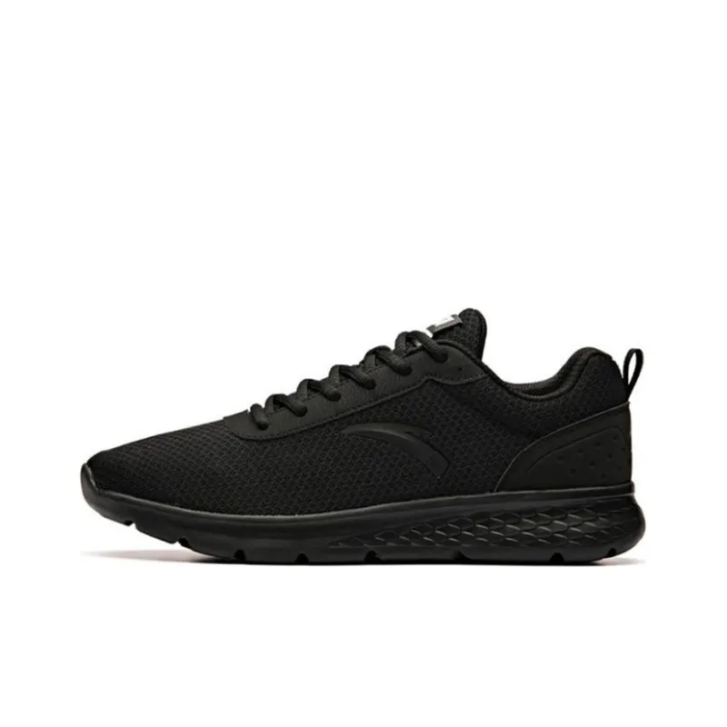 Anta Running Collection Cushioned Slip Resistant Breathable Lightweight Low Top Casual Running Shoes Men's Pure Black-0