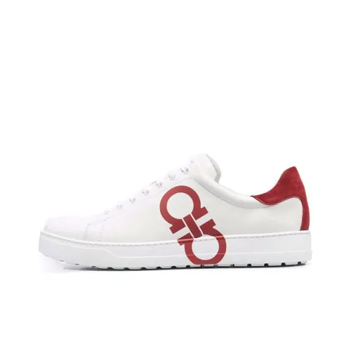 Ferragamo Gancini Skateboard Shoes Men Low-Top White/Red