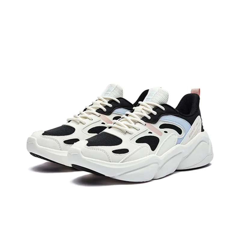 Erke Wear Resistant Slip Resistant Cushioning Low Top Sports Casual Shoes Women's White Black-1