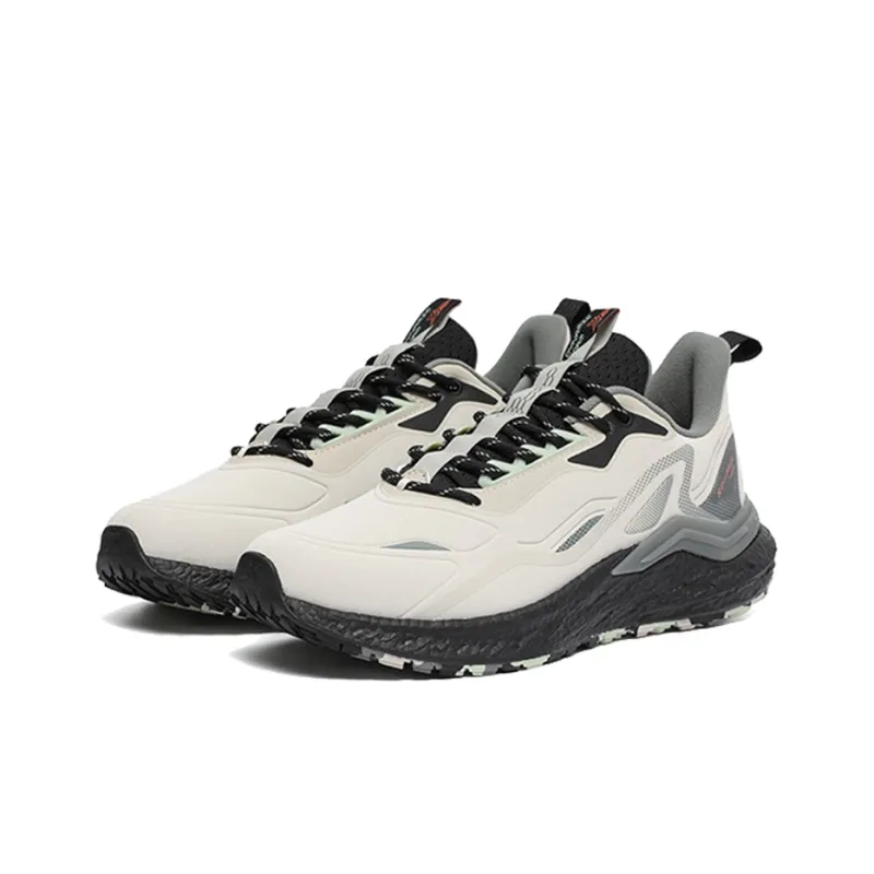 XTEP Cushioning Anti Slip Wear Resistant Breathable Lightweight Rebound Low Top Running Shoes Men's Gray Beige Black-3