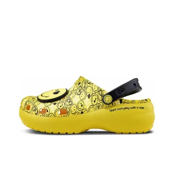 Crocs X Smiley Classic Clog Thick Sole Smiling Face Clouds Sandals Yellow Black Women's