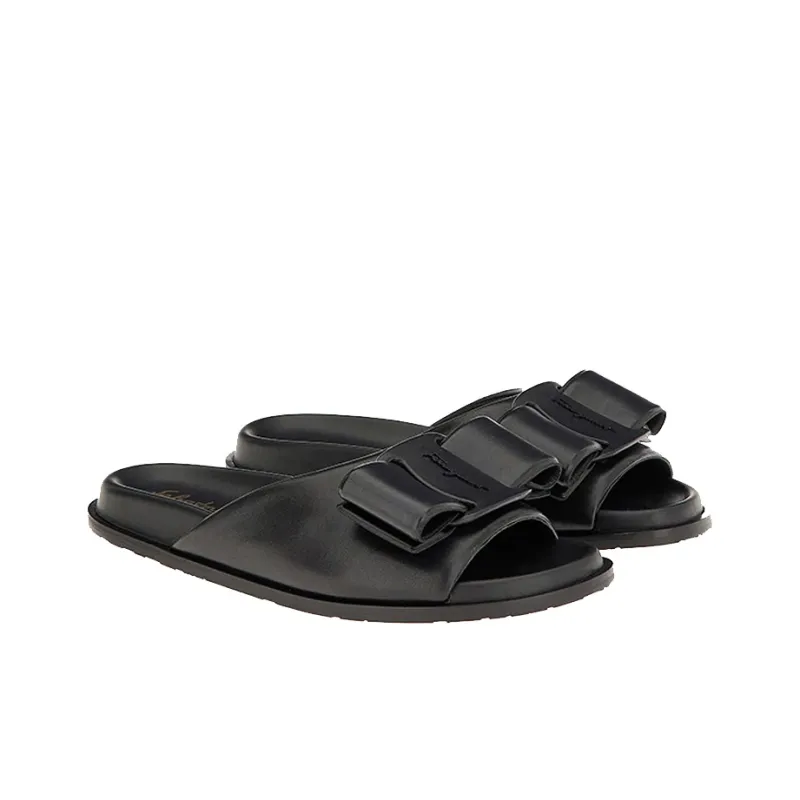 FERRAGAMO Viva Genuine Leather Sole Slip Resistant Slide Slippers Women's Black-2
