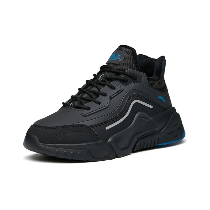 Anta Abrasion Resistant Slip Resistant Low Top Running Shoes Men's Gray Black Fleece Lined-1