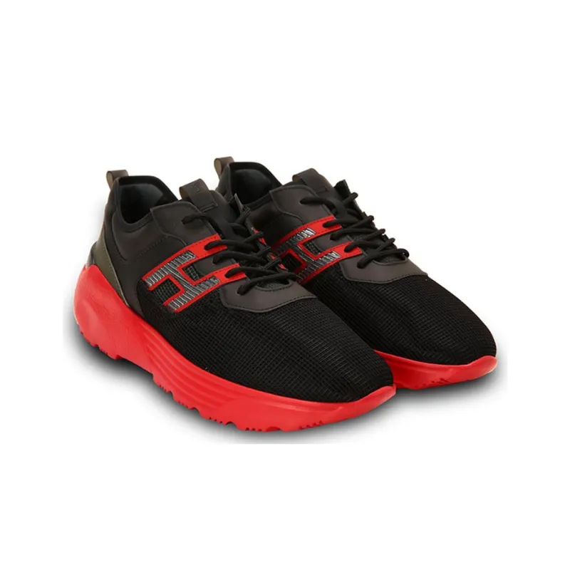 HOGAN Active One Wear-Resistant Low-Top Running Shoes Men's Black Red-2