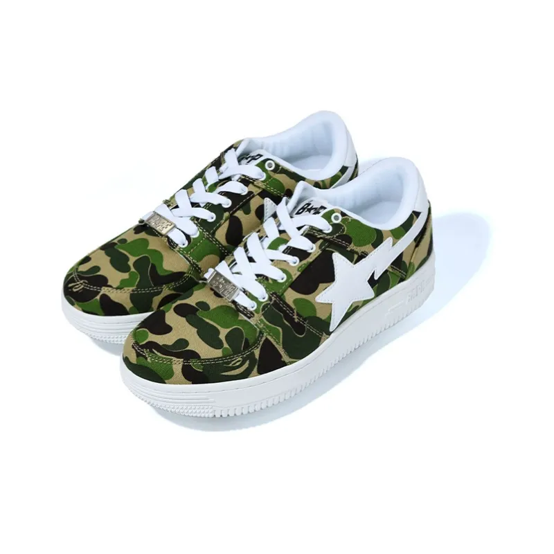 A BATHING APE STA Low Stylish Skateboarding Shoes Women's Green Camouflage-2