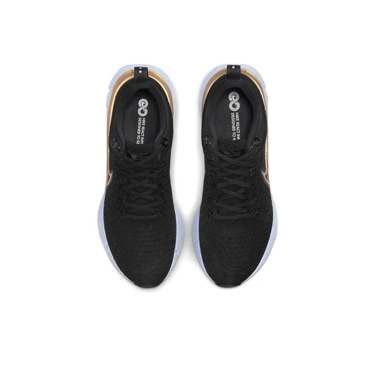 Nike React Infinity Run Flyknit 2 Black Metallic Gold Women's-3